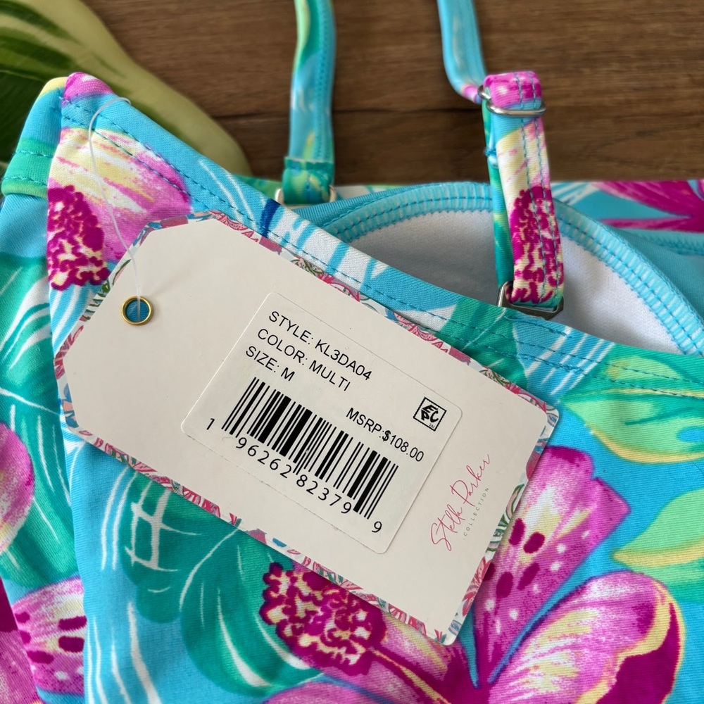 Turquoise Floral Ruffle One-Piece Swimsuit - Picture 5 of 5